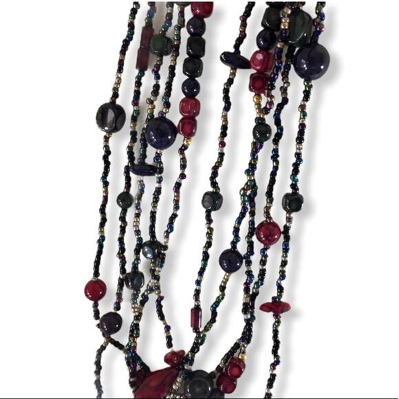 Multi strand glass bead necklace, mixed faux pearls, stone, seed beads - Picture 1 of 7